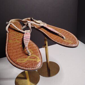 Sam Edelman Vegan Almond Woven Sand Gigi Thong Ankle Strap Sandals Size 9 1/2